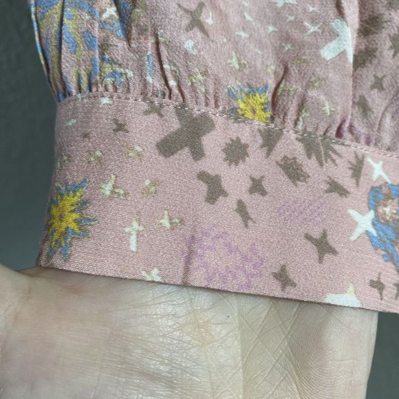 ZADIG & VOLTAIRE Tygg Print Glam Rock Shirt Pink Ruffle Blouse Large long sleeve - Picture 11 of 15